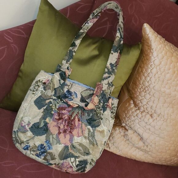 VNTG 80's Floral Canvas Shoulder Bag - Picture 1 of 9